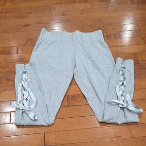 Puma Gray Womens Leggings with Calf  Ribbon Detail